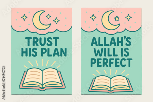 Perfect Plan Banners. Perfect Plan. Two vertical A6 banners with safe margins, centered composition, no elements touching edges, cartoon, pastel mint and pink,