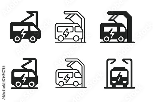 Urban Sustainability Logos. Urban sustainability. Set Logo of Urban sustainability: electric bus charging at pantograph station. Icon set. harmonious logo