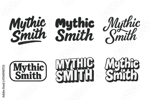 Mythic Smith Lettering Styles. Mythic Smith. Set lettering. harmonious lettering variations of the same emblematic concept (Grunge textured brush lettering,