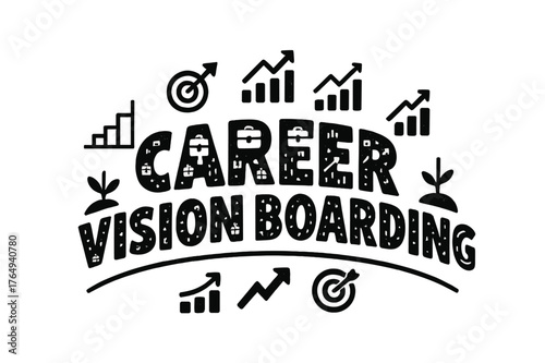 Wallpaper Mural Career Vision Board. Decorative Display Lettering ? "Career Vision Boarding" with silhouette letters containing tiny briefcases, charts, arrows, and target Torontodigital.ca