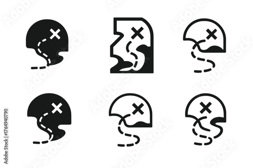 Smuggler's Route Logos. Smuggler?s route. Set Logo of Smuggler?s route: dashed line to hidden cove. harmonious logo variations of the same emblematic concept,