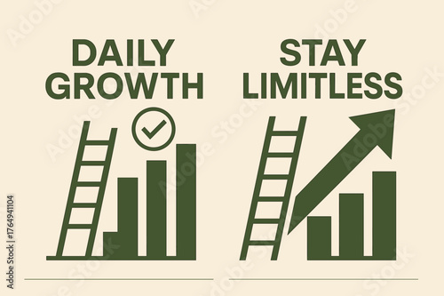 Daily Growth Banners. Daily growth. Two vertical A6 banners with safe margins, centered composition, no elements touching edges, geometric, olive green and