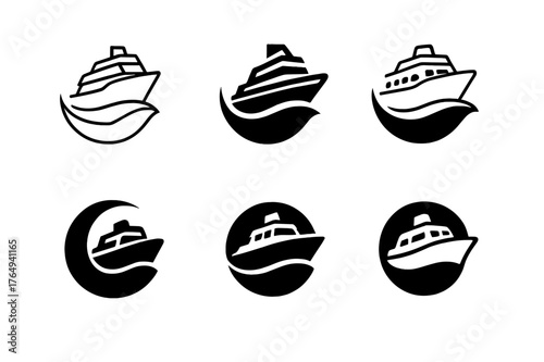 Ferry Route Emblems. public transportation networks. Set Logo of public transportation networks: ferry route emblem. harmonious logo variations of the same