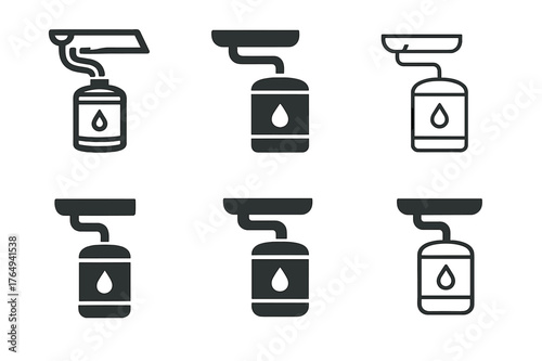 Off-Grid Living Logos. Off-grid living solutions. Set Logo of Off-grid living solutions: a rainwater harvesting system with gutter, downspout, and storage