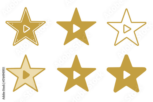 Celebrity Walk of Fame. TV personalities and celebrities. Set Logo of TV personalities and celebrities: walk of fame star with play button center. Icon set.