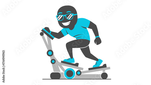 Fitness Fun on the Stair Stepper: An illustrated figure exudes energy as he actively uses a stair stepper, embracing an active lifestyle, representing the joy of physical well-being.