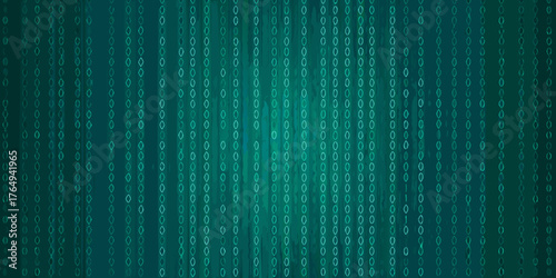 Abstract digital background with cascading green binary code and vertical lines