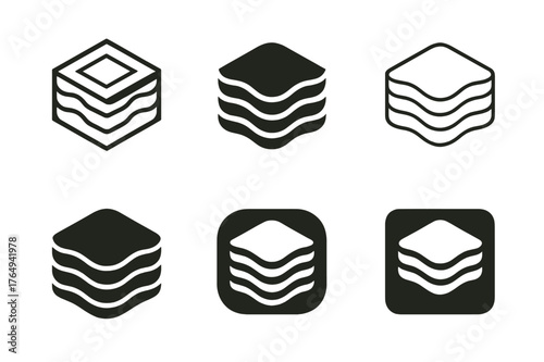 Deep Sleep Logos. Deep sleep. Set Logo of Deep sleep: Stacked mattress layers cross-section. harmonious logo variations of the same emblematic concept, each