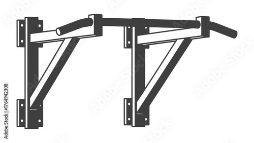 Wall-mounted Pull-Up Bar: A simple black and white image of a sturdy wall-mounted pull-up bar, a staple for effective strength training, ideal for at-home workouts or a compact gym setup.
