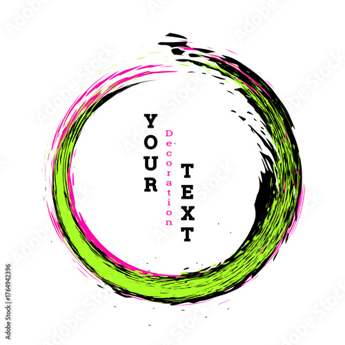 Zen circle emblem. Brushstrokes. Multicolored brushstrokes.