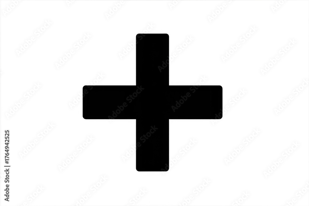 Fototapeta premium Black plus sign icon illustrating addition, positive growth, increase, technology, math, and medical care symbol