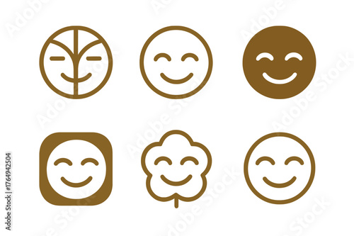 Non-Verbal Cues Logos. Non-verbal cues. Set Logo of Non-verbal cues: Smiling face with soft eyes. harmonious logo variations of the same emblematic concept,