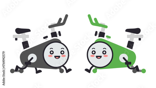 Cheerful Stationary Bikes: Two smiling stationary bikes ready for a workout session, embodying fitness and fun, are set against a pristine backdrop, inviting a dynamic blend of health and joy.