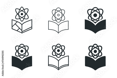 Sci-Fi Art Logos. Art in science fiction and speculative fiction. Set Logo of Art in science fiction and speculative fiction: Quantum book. harmonious logo