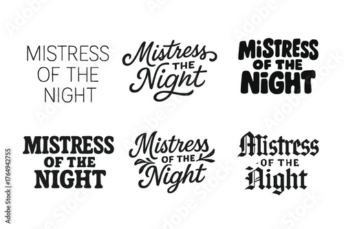 Creative Lettering Variations. Mistress of the Night. Set lettering. harmonious lettering variations of the same emblematic concept (Modern minimal monoline