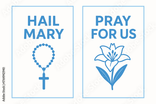 Hail Mary Banners. Hail Mary Prayer. Two vertical A6 banners with safe margins, centered composition, no elements touching edges, flat vector design, white and