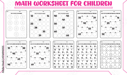 Vector puzzle math worksheet for children
