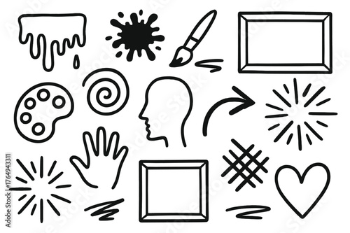 Abstract Expressionism Doodles. Abstract expressionism. Hand-drawn doodle illustration abstract expressionism dripping paint, splatter, brush, canvas, palette,