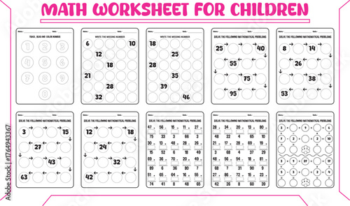 Vector puzzle math worksheet for children
