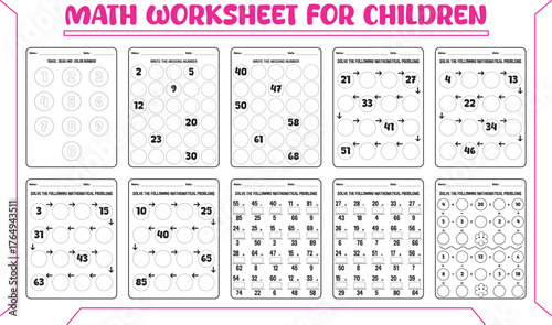Vector puzzle math worksheet for children