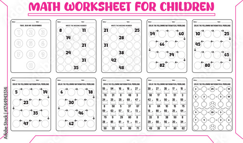 Vector puzzle math worksheet for children