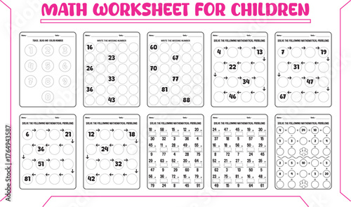 Vector puzzle math worksheet for children