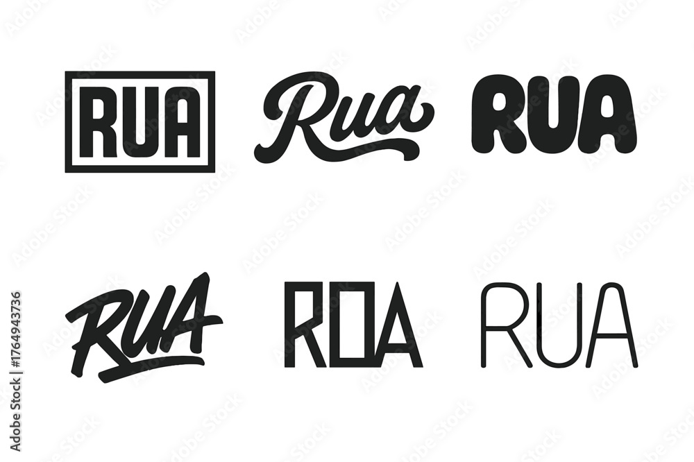 Fototapeta premium Rua Emblem Variations. Emblem of Rua. Set lettering. harmonious lettering variations of the same emblematic concept, each with different artistic