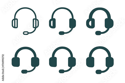 Theater Sound Logos. Theater sound design. Set Logo of Theater sound design: Headset with boom mic. harmonious logo variations of the same emblematic concept,
