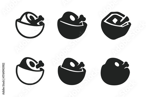 Pita Logo Grid. Stuffed Pita Pockets. Set Logo of Meat Stuffed Pita: Minimal outline, Filled silhouette, Abstract geometric, Negative space, Flat solid, Iconic