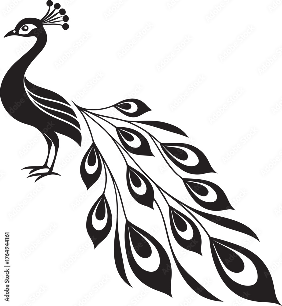 Fototapeta premium Elegant Peacock Silhouette Vector Illustration