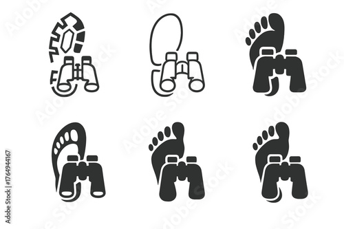 Survival Skills Logos. Survival and wilderness skills tourism. Set Logo of Survival and wilderness skills tourism: Tracking and wildlife observation (bootprint