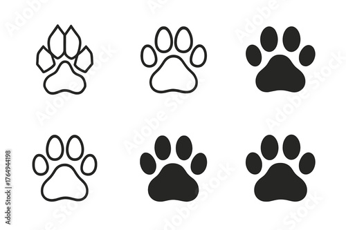 Animal Track Logos. Graphic design trends ? nature-inspired design. Set Logo of animal track: paw print trail. Icon set. harmonious logo variations of the same