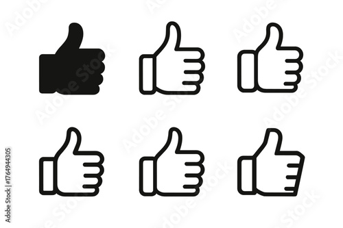 Non-Verbal Logos Grid. Non-verbal cues. Set Logo of Non-verbal cues: Thumbs-up hand. harmonious logo variations of the same emblematic concept, each with