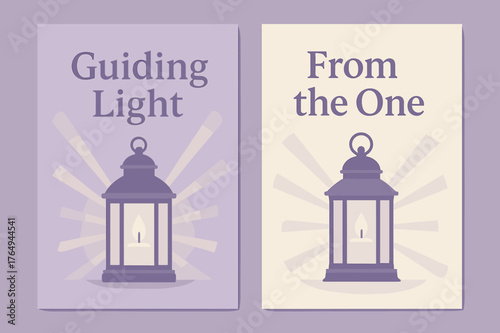 Guiding Light Banners. Light of Guidance. Two vertical A6 banners with safe margins, centered composition, no elements touching edges, modern, lavender and
