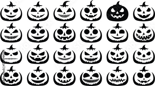 Halloween Jack O Lantern Faces Grid Collection
