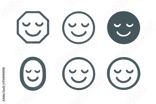 Non-Verbal Cues Logos. Non-verbal cues. Set Logo of Non-verbal cues: Smiling face with soft eyes. harmonious logo variations of the same emblematic concept,