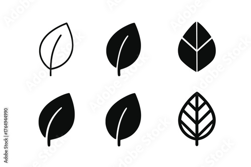 Leaf Logo Variations. Graphic design trends ? nature-inspired design. Set Logo of leaf motif: single leaf with vein. Icon set. harmonious logo variations of