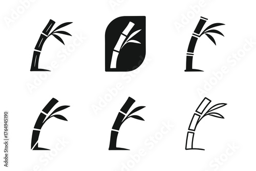 Resilience Bamboo Logos. Resilience. Set Logo of Resilience: Bamboo stalk bending in wind. harmonious logo variations of the same emblematic concept, each with