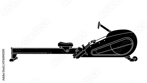 Rowing Machine Silhouette: A sleek, monochrome depiction of a modern rowing machine, highlighting the essential form and function of this popular fitness apparatus.