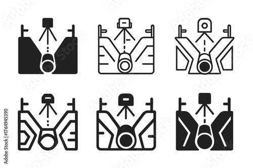 Drainage Pipes Logos. Drainage pipes in trench. Set Logo of Drainage pipes in trench: pipe slope indicated by laser level and grade stakes. harmonious logo