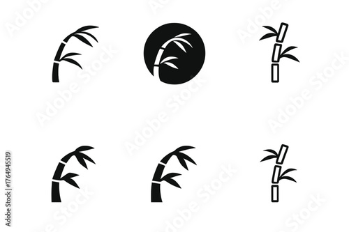 Resilience Bamboo Logos. Resilience. Set Logo of Resilience: Bamboo stalk bending in wind. harmonious logo variations of the same emblematic concept, each with