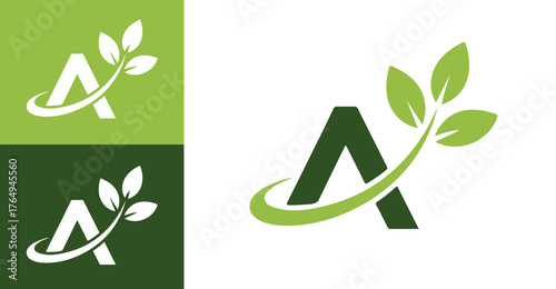 Elegant Letter A with Leaf Logo Design. Logo For Nature and Wellness Brands.