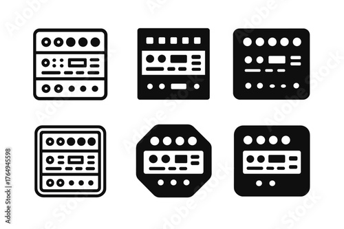 Theater Sound Logos. Theater sound design. Set Logo of Theater sound design: Studio rack of effects units. harmonious logo variations of the same emblematic