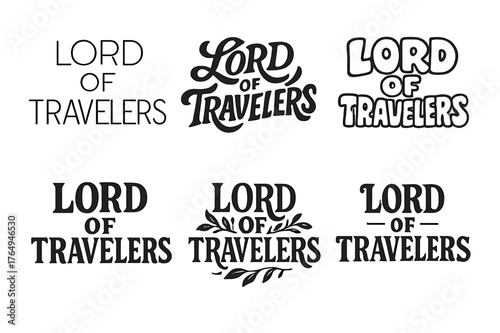Travelers' Lettering Variations. Lord of Travelers. Set lettering. harmonious lettering variations of the same emblematic concept (Modern minimal monoline