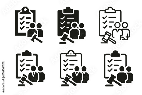 Legal Support Logos. Legal assistants supporting lawyers. Set Logo of Legal assistants supporting lawyers: Clipboard with checklist. harmonious logo variations