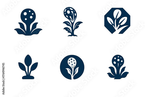 Alien Flora Logos. Art in science fiction and speculative fiction. Set Logo of Art in science fiction and speculative fiction: Alien flora. harmonious logo