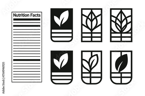 Grid of Logo Variations. Packaging labels layout. Set Logo of Packaging labels layout: a nutrition facts panel with grid blocks. harmonious logo variations of