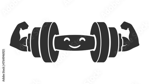 Fitness Mascot: A cheerful dumbbell with flexing arms, embodying strength and a positive attitude towards physical well-being. A symbol of the joy of exercise and the pursuit of a healthy lifestyle.