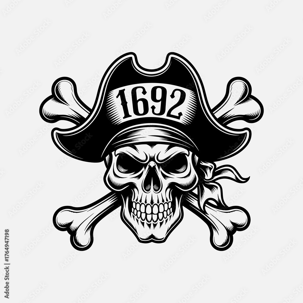 Fototapeta premium Jolly roger skull and crossbones classic pirate icon illustration