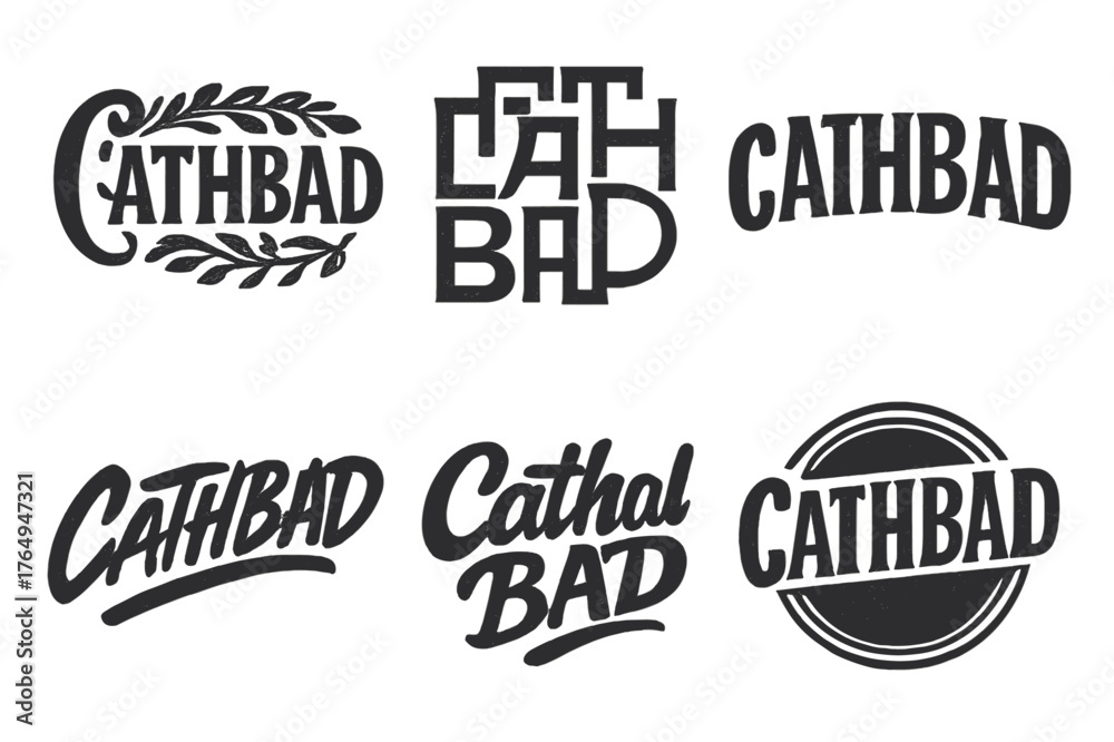 Obraz premium Diverse Lettering Designs. Cathbad Sigil. Set lettering. harmonious lettering variations of the same emblematic concept, each with different artistic